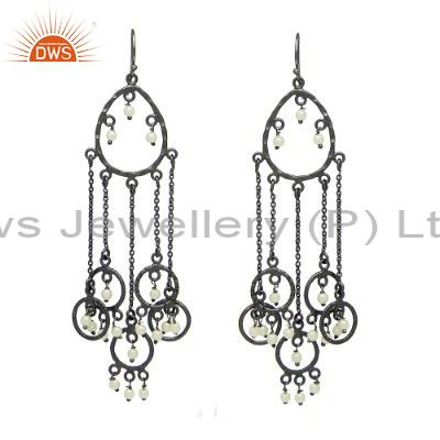Rhodium Plated 925 Sterling Silver Natural White Pearl Bridal Chandelier Earring