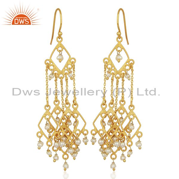 Designer Gold Plated Natural Pearl Gemstone Earrings Jewelry Wholesale