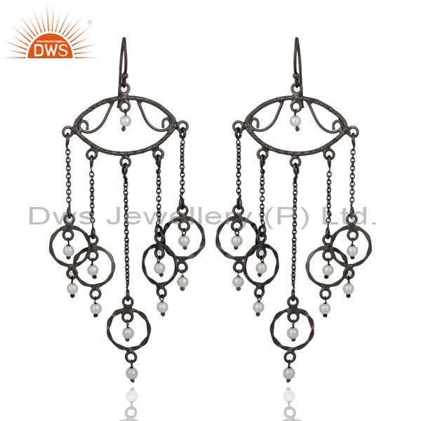 Hand-Made 925 Sterling Silver Rhodium Plated Natural Pearl Chandelier Earrings
