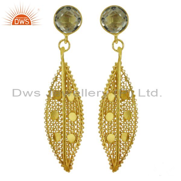 Lace Unique Design 925 Sterling Silver Crystal 18k Gold Dangle Earrings
