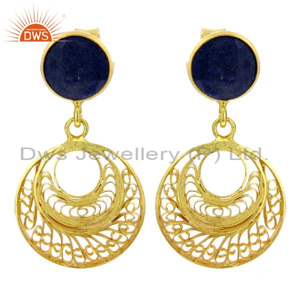 Gemstone Lapis Lazuli 18k Gold Over 925 Sterling Silver Fashion Earring Jewelry