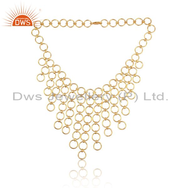 Handmade 925 sterling silver gold plated link chain collar chandelier necklace