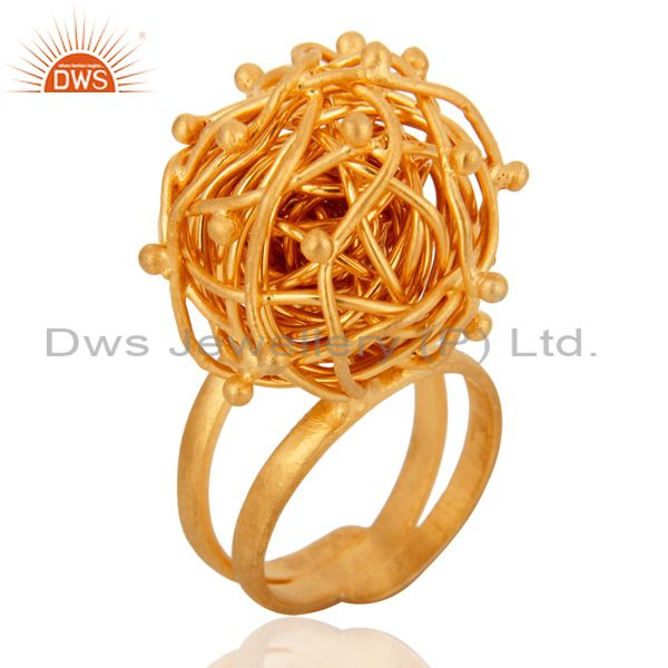 Unique Indian Hand Crafted 18k Gold Plated 925 Sterling Silver Designer Ring