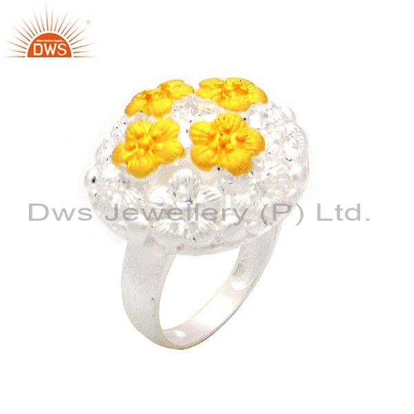 925 Sterling Silver Floral Design Cocktail Ring With 18K Gold Plated