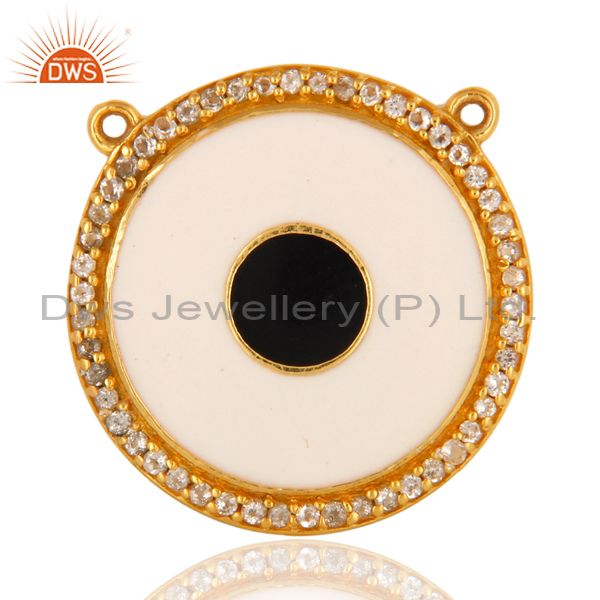 18k yellow gold plated sterling silver white topaz evil eye connector necklace