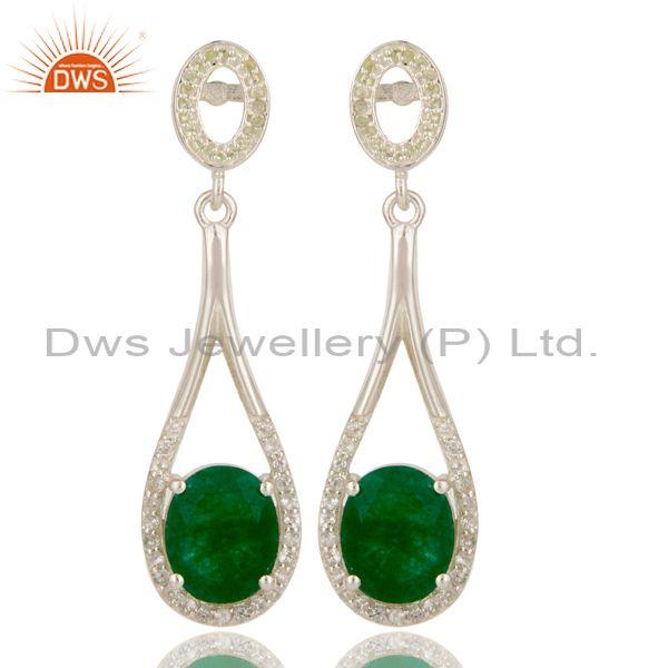 925 Sterling Silver Green Aventurine And White Topaz Dangle Earrings For Womens