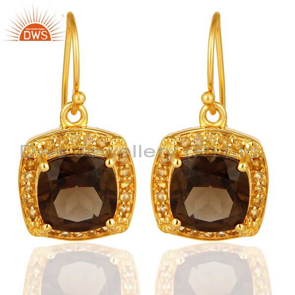 14K Yellow Gold Plated Sterling Silver Smoky Quartz And Citrine Gemstone Earring