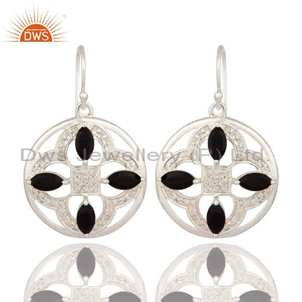 White Topaz And Black Onyx Gemstone 925 Sterling Silver Designer Earrings