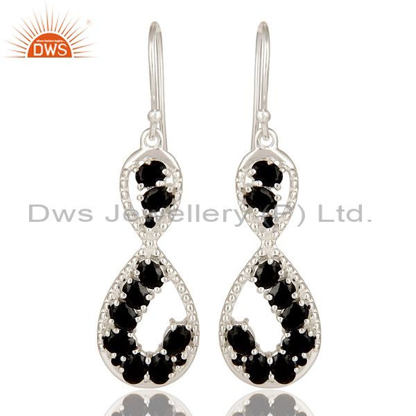 925 Sterling Silver Black Onyx Gemstone Designer Infinity Dangle Earrings