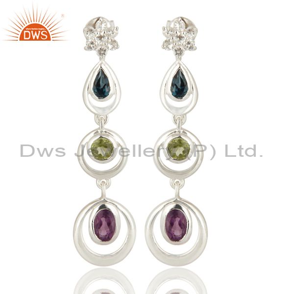 Natural Multicolor Gemstone Sterling Silver Dangle Earrings
