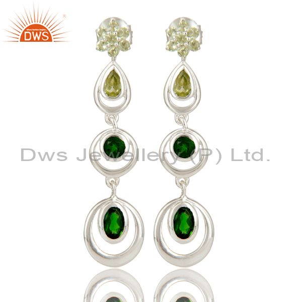 925 Sterling Silver Chrome Diopsite and Peridot Circle Dangle Earrings For Women