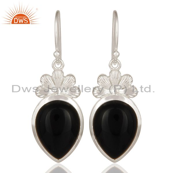 Natural Black Onyx Sterling Silver Gemstone Dangle Earrings