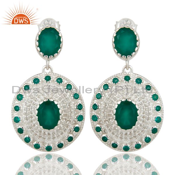 925 Sterling Silver Green Onyx And White Topaz Fine Gemstone Earrings For Her