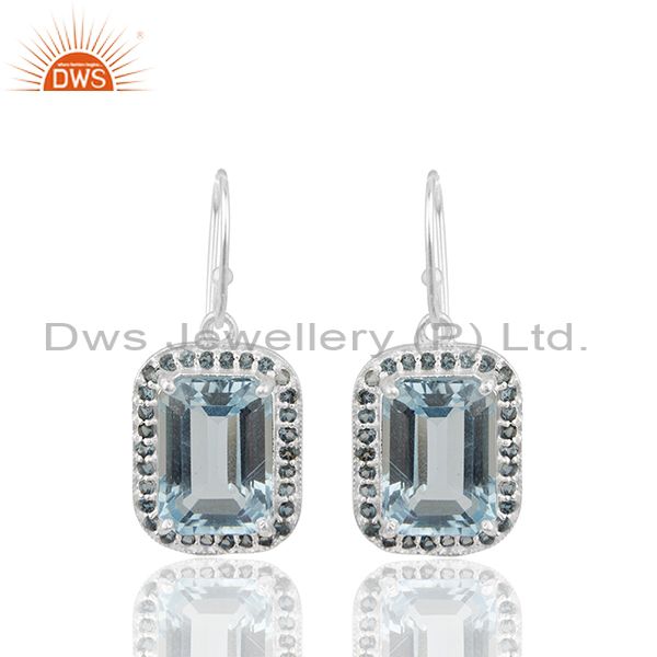 925 Sterling Silver Natural London Blue Topaz Prong Set Gemstone Dangle Earrings