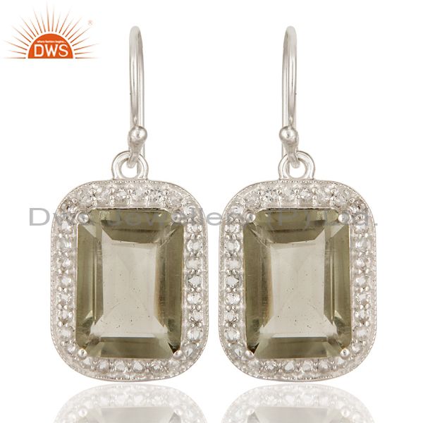 925 Sterling Silver Green Amethyst & White Topaz Fine Gemstone Earrings Jewelry