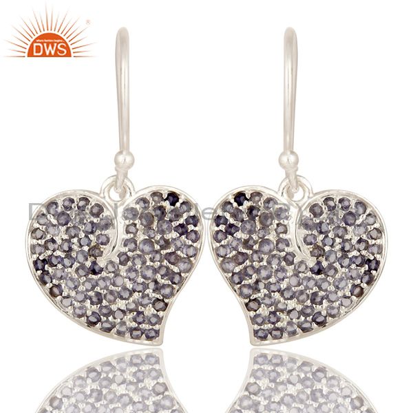 925 Sterling Silver Iolite Gemstone Bridal Fashion Heart Design Dangle Earrings