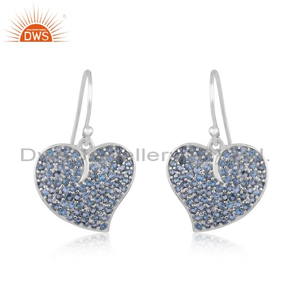 London Blue Topaz Sterling Silver Heart Design Wedding Fashion Dangle Earrings