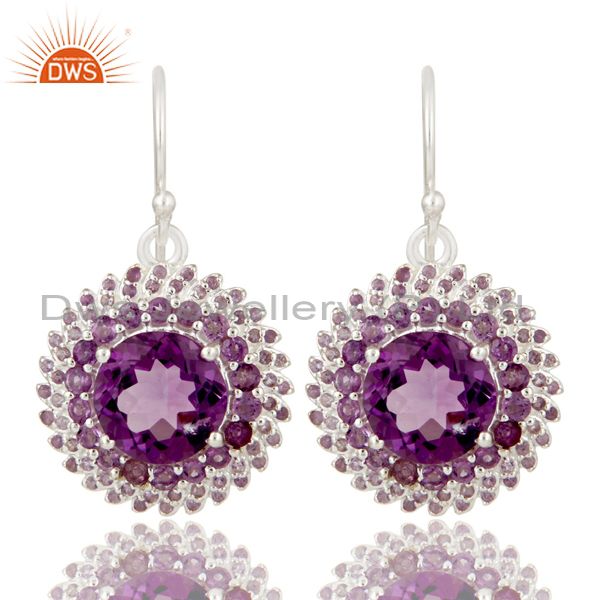 925 Sterling Silver and Amethyst Gemstone Flower Dangle Designer Earrings