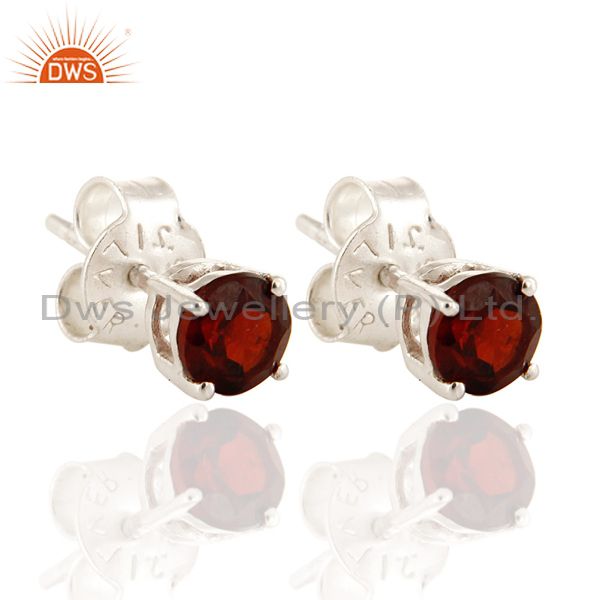925 Sterling Silver Natural Garnet Prong Set Gemstone Stud Earrings