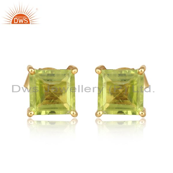 Handcrafted dainty yellow gold on silver 925 peridot studs