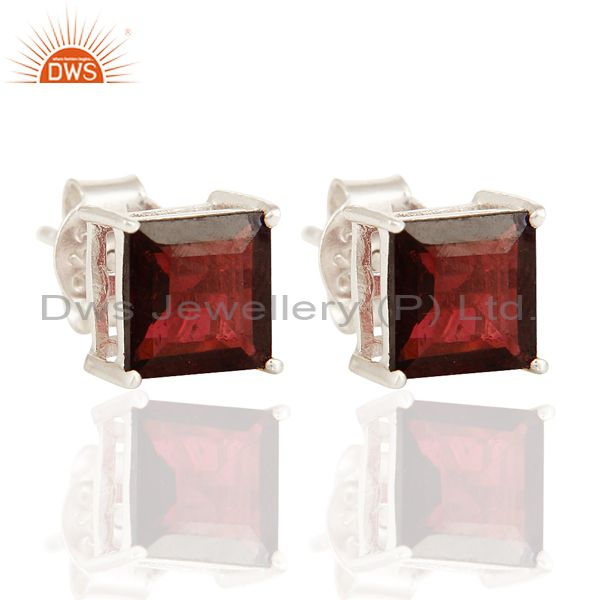 Genuine 7MM Red Garnet Gemstone 925 Sterling Silver Prong Set Stud Earrings