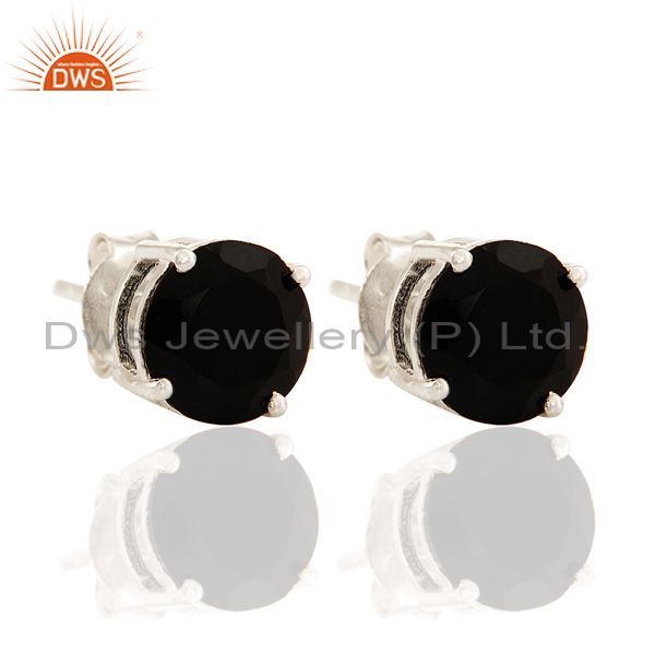 Black Onyx 925 Sterling Silver Prong Set Gemstone Womens Stud Earrings