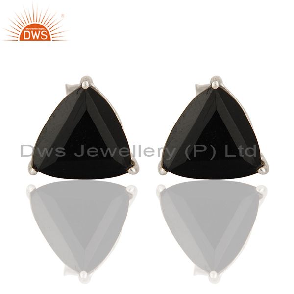 925 Sterling Silver Black Onyx Gemstone Trillion Cut Womens Stud Earrings