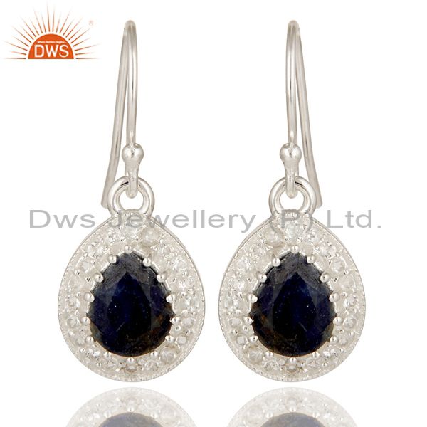 Blue Sapphire And White Topaz Sterling Silver Gemstone Teardrop Earrings
