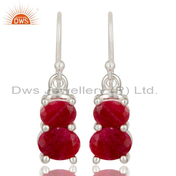 925 Sterling Silver Red Ruby Corundum Gemstone Dangle Earrings
