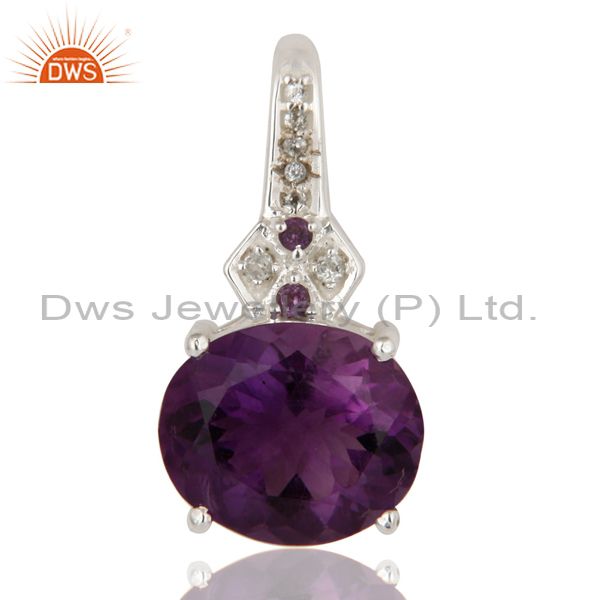 White topaz and amethyst 925 sterling silver fine gemstone pendant jewelry
