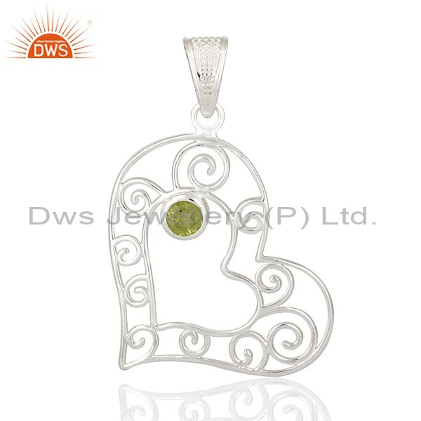 925 sterling silver natural peridot gemstone heart designer pendant