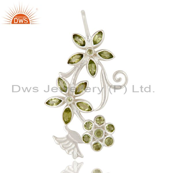 Natural peridot gemstone sterling silver flower design pendant