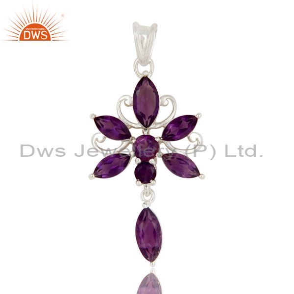 Natural purple amethyst gemstone sterling silver cluster designer pendant