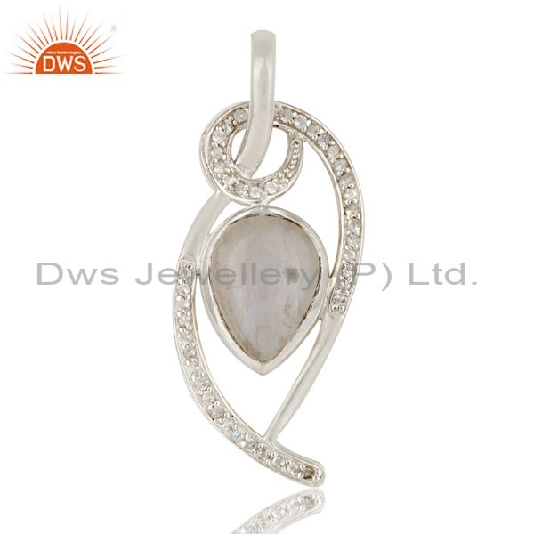 925 sterling silver rainbow moonstone and white topaz pendant for women