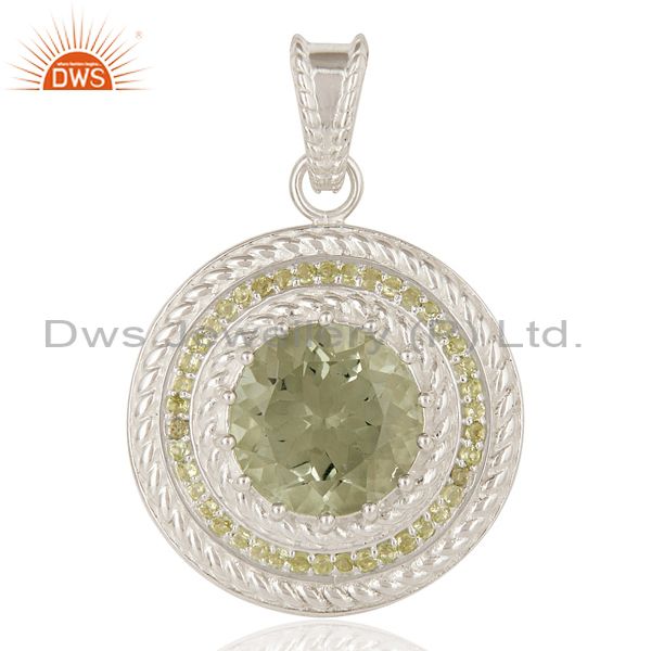 925 sterling silver green amethyst and peridot prong set circle pendant