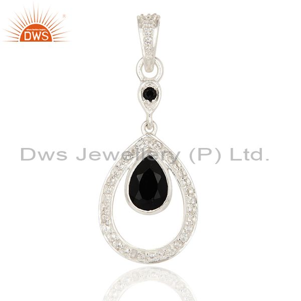 White topaz and black onyx gemstone 925 sterling silver designer pendant