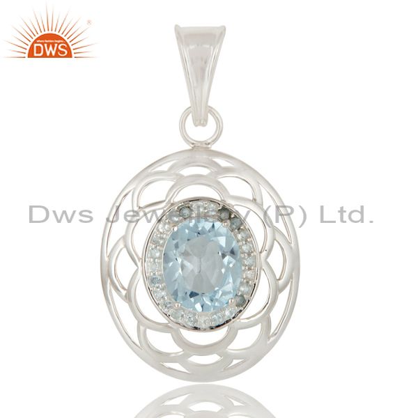 925 sterling silver blue topaz gemstone designer pendant