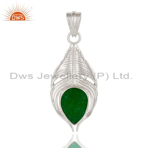 925 sterling silver green aventurine gemstone peacock feather pendant