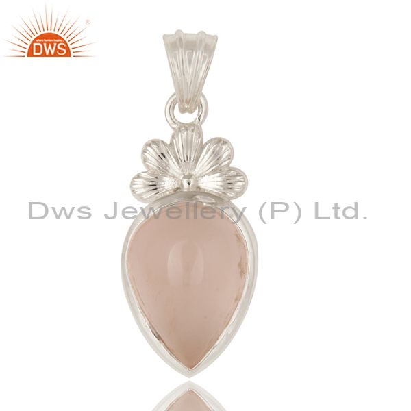 Handcrafted sterling silver rose quartz gemstone designer pendant