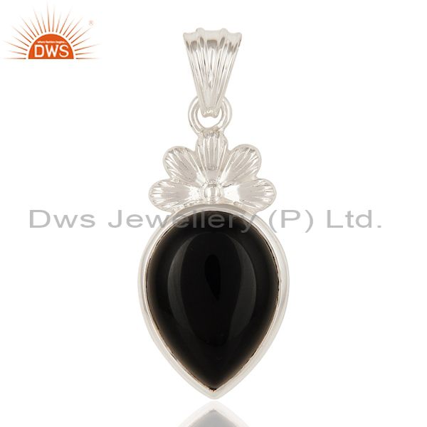 Handmade natural black onyx gemstone sterling silver designer pendant
