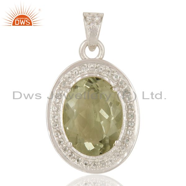 Natural green amethyst and white topaz sterling silver gemstone designer pendant