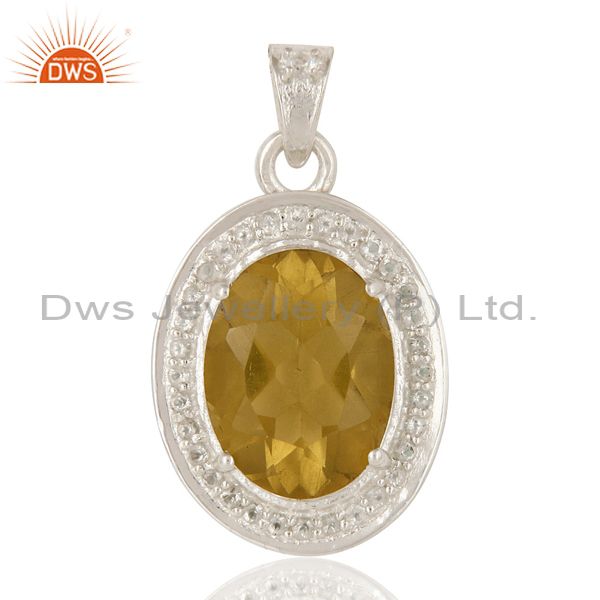 Natural lemon topaz and white topaz gemstone designer pendant in sterling silver