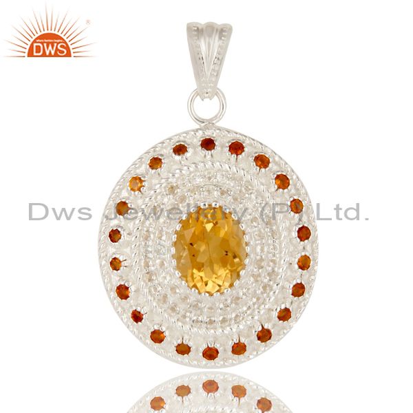 925 sterling silver natural citrine and white topaz gemstone cluster pendant