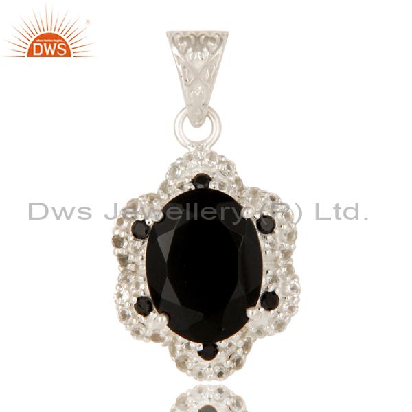 925 sterling silver black spinel, black onyx and white topaz gemstone pendant