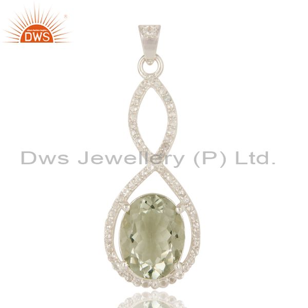 925 sterling silver natural green amethyst with white topaz infinity pendant