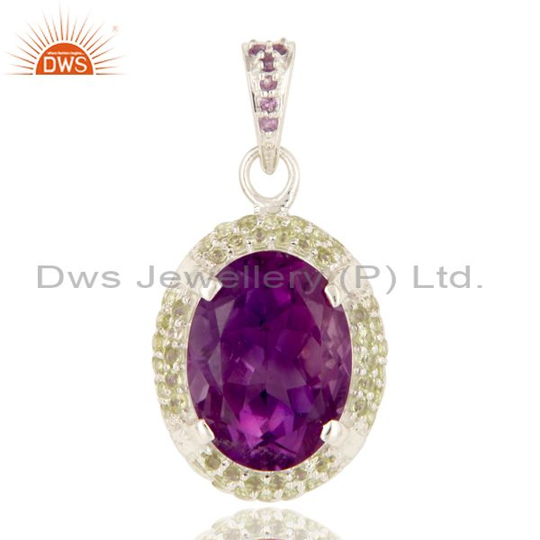 925 solid sterling silver purple amethyst and peridot designer gemstone pendant