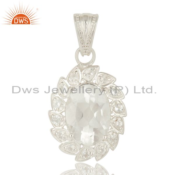 Natural crystal quartz and white topaz sterling silver pendant