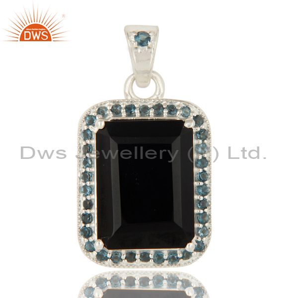925 sterling silver black onyx and blue topaz gemstone pendant jewelry