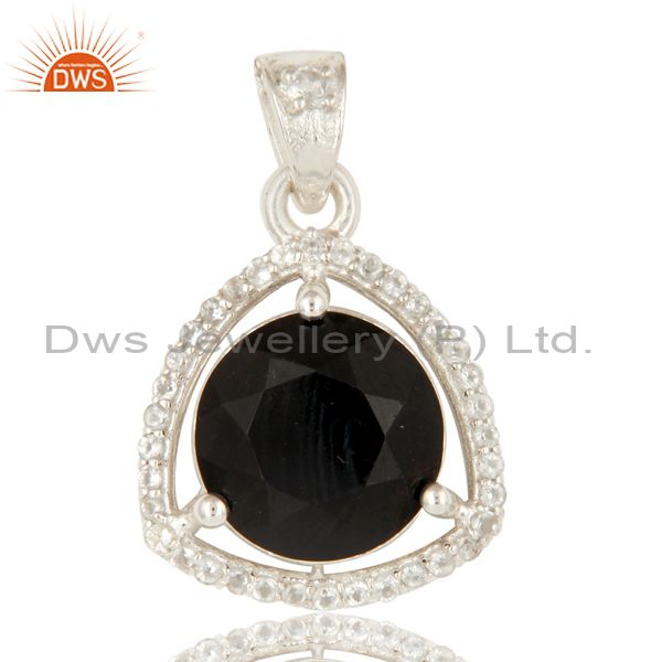 925 sterling silver natural black onyx with white topaz gemstone cluster pendant