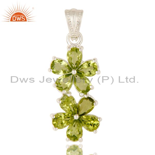 925 sterling silver natural peridot gemstone flower cluster pendant